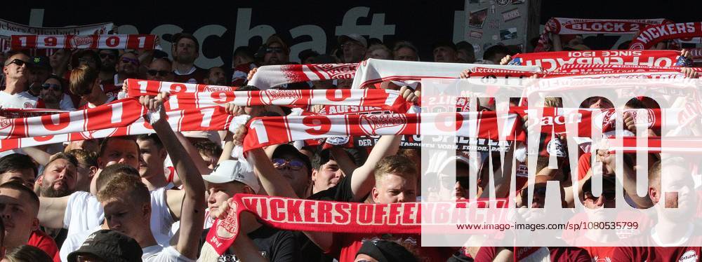 Offenbach am Main, Pluto Stadium at Bieberer Berg Anniversary Match: Kickers Offenbach OFC vs. VfB Stuttgart Fans from Offenbach wearing scarves