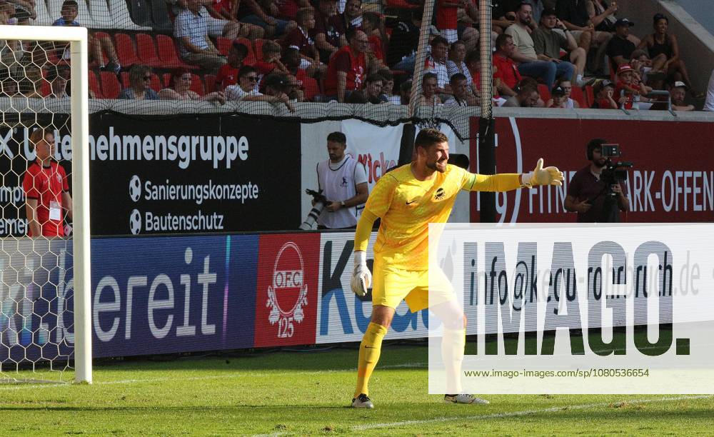 Offenbach am Main, Pluto Stadium at Bieberer Berg Anniversary Match: Kickers Offenbach OFC vs. VfB Stuttgart Goalkeeper Johannes Brinkies 1, OFC