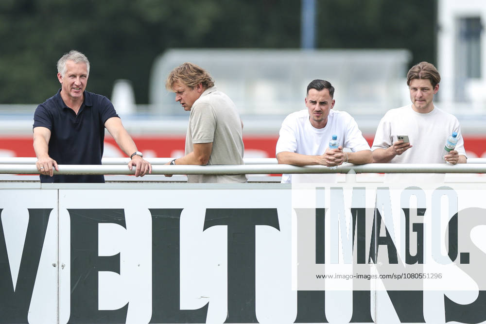 Soccer, FC Schalke 04 Training Session: From left, Sporting Director Frank Baumann (FC Schalke 04), Director of Professional Soccer Youri Mulder (FC Schalke 04), Squad Planner Maximilian Lüftl of FC Schalke 04, Technical Director Lorenz Kutscha Lissberg of FC Schalke 04, Gelsenkirchen, FC Schalke 04 Training Facility, North Rhine-Westphalia, Germany, xRHR PHOTO YYx