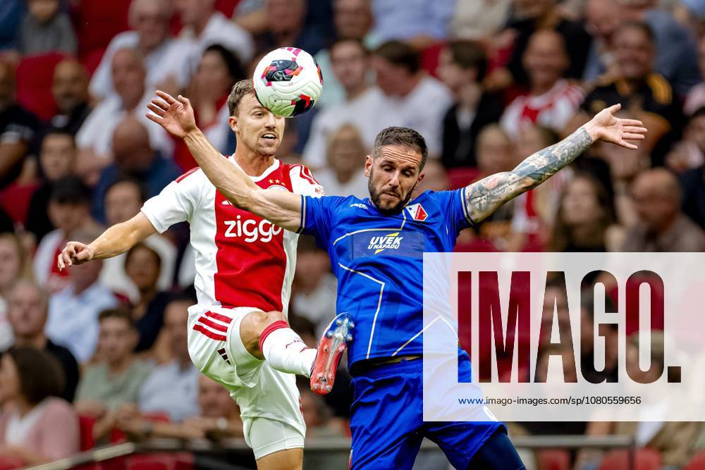 AMSTERDAM: AFC Ajax Amsterdam midfielder Youri Regeer and FK Vojvodina forward Aleksa Vukanovic during the Conference League match between AFC Ajax and FK Vojvodina at the Johan Cruijff ArenA on July 30, 2026, in Amsterdam, the Netherlands. Photo by DeFodi Images