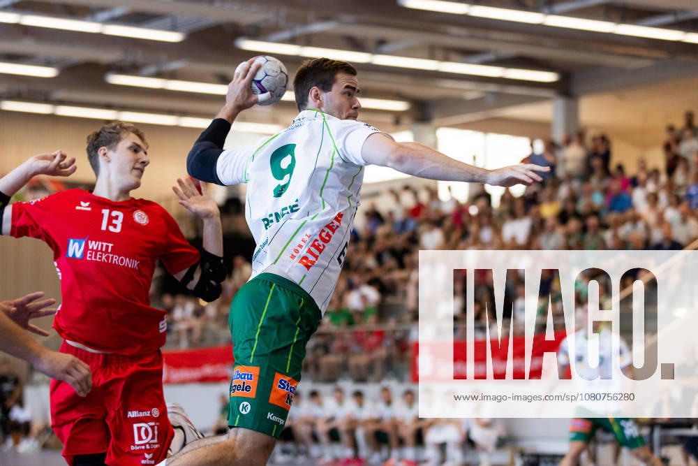 Max BENEKE FRISCH AUF Goeppingen, 09 scores a goal, play, shot on goal GER, FRISCH AUF Goeppingen vs. TSV Neuhausen Filder, handball, preseason, tournament, S Cup Altensteig, Quarterfinals, 2026–2027 season, August 7, 2026, GER, FRISCH AUF Goeppingen vs. TSV Neuhausen Filder, handball, preseason, tournament, S Cup Altensteig, quarterfinals, 2026–2027 season, August 7, 2026, Altensteig