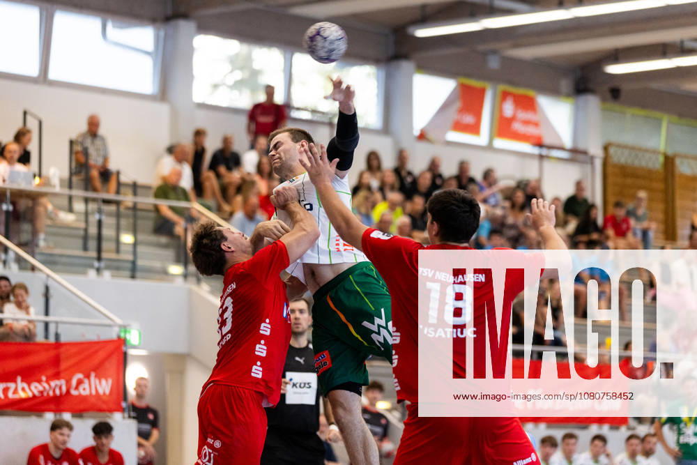 Max BENEKE FRISCH AUF Goeppingen, 09 scores a goal, play, shot on goal GER, FRISCH AUF Goeppingen vs. TSV Neuhausen Filder, handball, preseason, tournament, S Cup Altensteig, Quarterfinals, 2026–2027 season, August 7, 2026, GER, FRISCH AUF Goeppingen vs. TSV Neuhausen Filder, handball, preseason, tournament, S Cup Altensteig, quarterfinals, 2026–2027 season, August 7, 2026, Altensteig