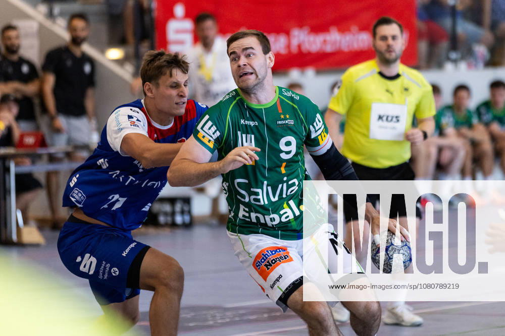 Max BENEKE FRISCH AUF Goeppingen, 09 scores a goal, play, shot on goal GER, FRISCH AUF Goeppingen vs. HBW Balingen Weilstetten, handball, preseason, tournament, S Cup Altensteig, Semifinal, 2026–2027 season, August 8, 2026, GER, FRISCH AUF Goeppingen vs. HBW Balingen Weilstetten, handball, preseason, tournament, S Cup Altensteig, semifinal, 2026–2027 season, August 8, 2026, Altensteig