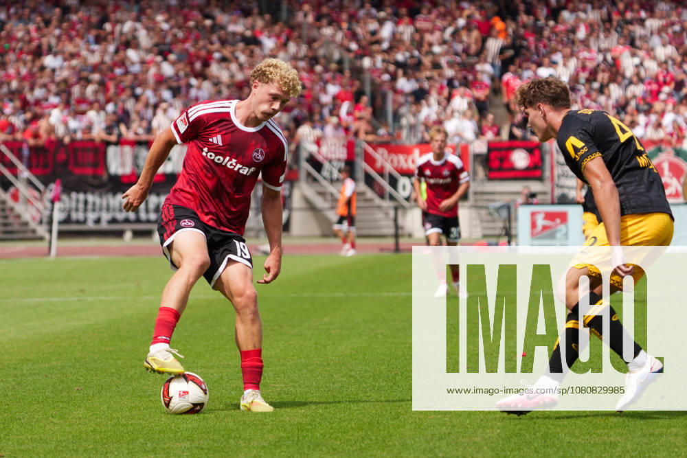 Piet Scobel, 1. FC Nuremberg, 19, GER, 1. FC Nuremberg vs. Dynamo Dresden, Soccer, 2. Bundesliga, Matchday 1, 2026–2027 Season, August 9, 2026, DFL regulations prohibit any use of photographs as image sequences and or quasi-video, GER, 1. FC Nuremberg vs. Dynamo Dresden, soccer, 2. Bundesliga, Matchday 1, 2026–2027 season, August 9, 2026, Nuremberg
