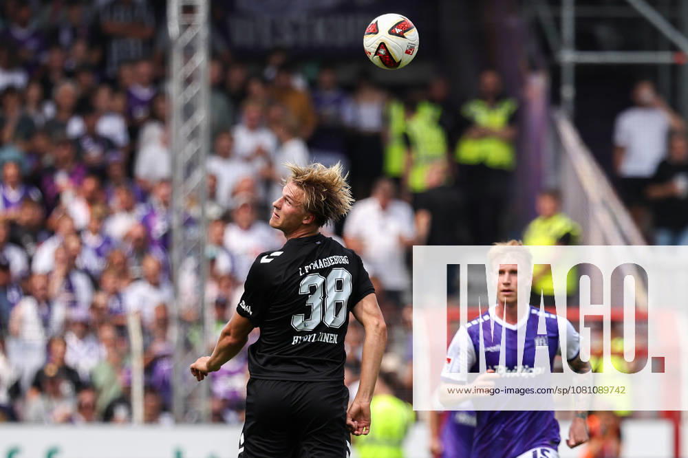 Soccer, 2. Bundesliga, VfL Osnabrück 1 FC Magdeburg, Stadion an der Bremer Brücke, Matchday 2, 2026–2027 Season: Luka Hyrylaeinen 1, FC Magdeburg 38 (header) DFB regulations prohibit any use of photographs as image sequences and or quasi-video. Photo: WilkowskixPressefotoKochx, Lower Saxony, Germany