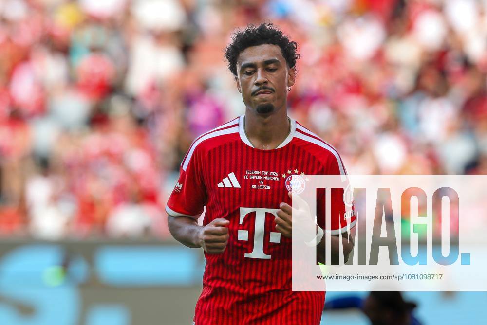 Nathaniel Brown of 11 FC Bayern Munich celebrates his goal to make it 2–1, FC Bayern Munich vs. RB Leipzig, Soccer, Telekom Cup, August 15, 2026, Munich, Bavaria, Germany