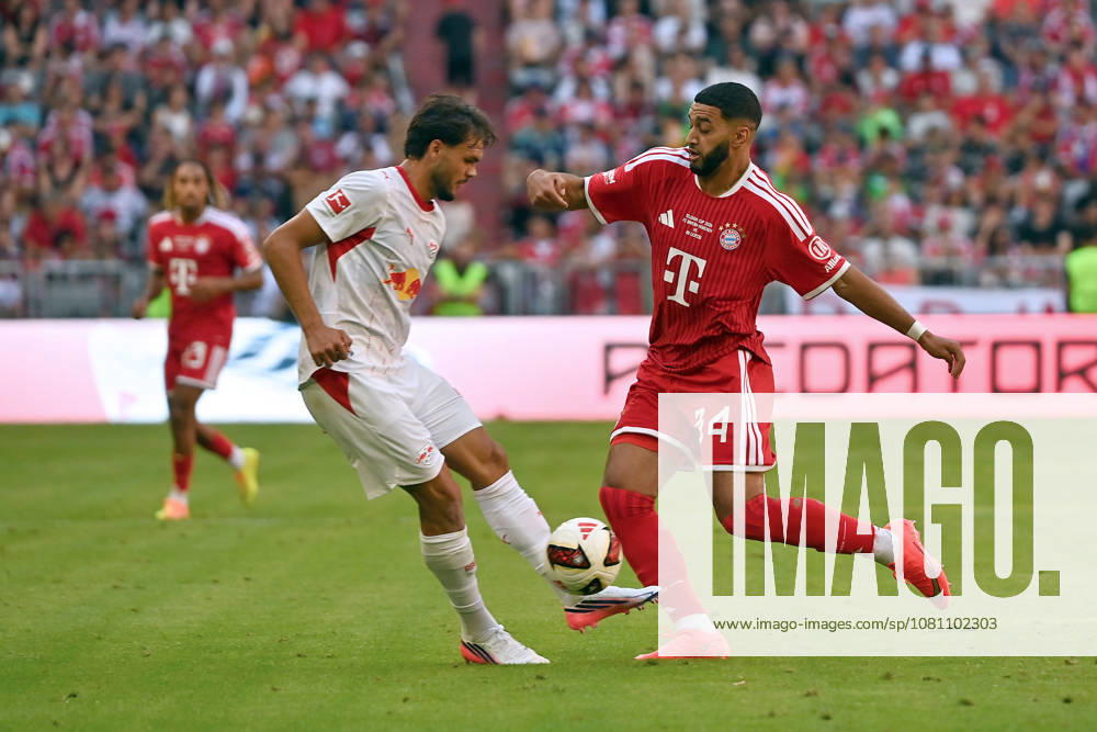 Ismael SAIBARI, Bayern Munich, Action, Tackle against Max FINKGRAEFE, Soccer, Telekom Cup, FC Bayern Munich vs. RB Leipzig 3–1 on August 15, 2025, ALLIANZ ARENA
