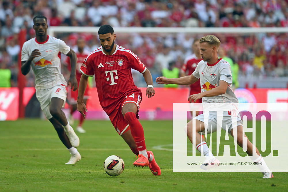 Ismael SAIBARI, Bayern Munich, Action, Tackle against Arthur VERMEEREN, Soccer, Telekom Cup, FC Bayern Munich vs. RB Leipzig, 3–1, August 15, 2025, ALLIANZ ARENA