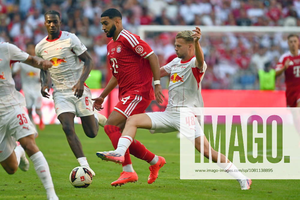 Ismael SAIBARI, Bayern Munich, Action, Tackle against Arthur VERMEEREN, Soccer, Telekom Cup, FC Bayern Munich vs. RB Leipzig, 3–1, August 15, 2025, ALLIANZ ARENA
