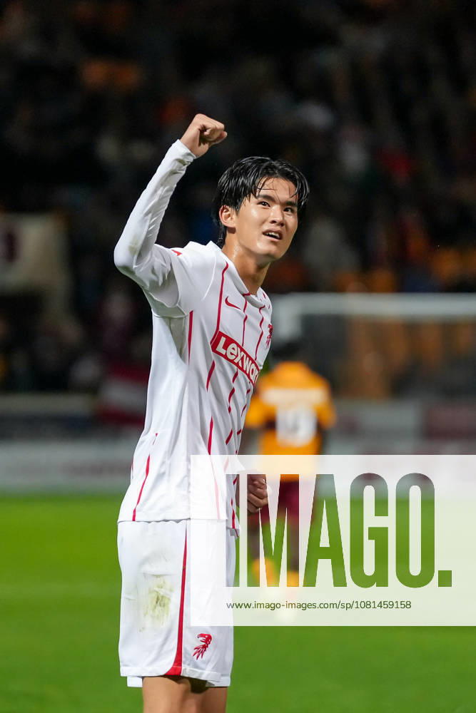 Keisuke Goto, SC Freiburg, 42, goal celebration, emotions, shot on goal, finish, goal scored, goal, Scotland, soccer, UEFA Conference League, playoffs, first leg, 2026–2027, Motherwell FC vs. SC Freiburg, August 20, 2026, Fir Park Stadium, Motherwell, North Lanarkshire, Scotland
