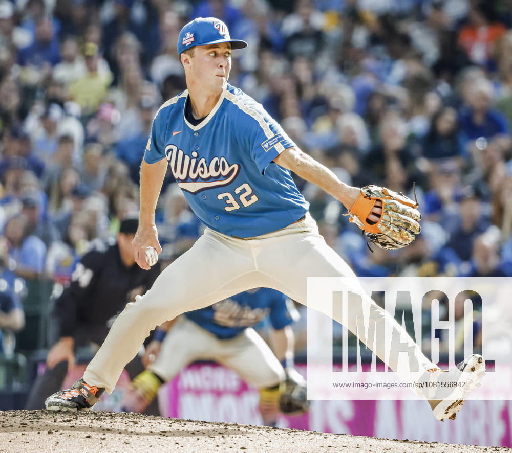 Milwaukee Brewers starting pitcher Jacob Misiorowski throws in the fifth inning of the MLB, Baseball Herren, USA game between the Atlanta Braves and the Milwaukee Brewers at American Family Field in Milwaukee, Wisconsin on Friday, August 21, 2026. MIL20260821814 TANNENxMAURY