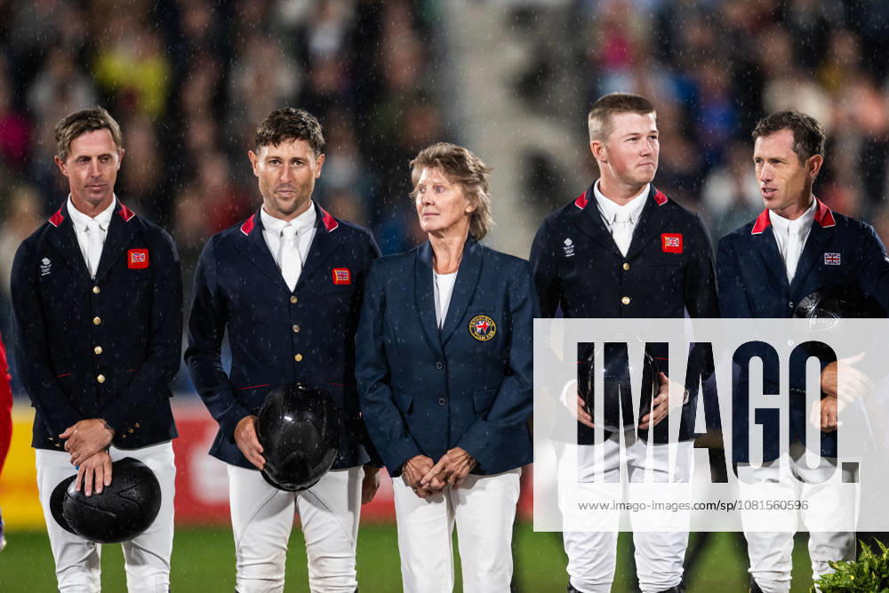 Ben Maher, Adrian Whiteway, Harry Charles, and Scott Brash of Great Britain after the team jumping final on day 11 of the 2026 FEI World Championships on August 21, 2026 in Aachen. Photo by Emma Wallskog. BILDBYRAN code EW EW0693 equestrian sports 2026 World Championships 2026 FEI World Championships BBENG equestrian sports World Championships show jumping team final bronze