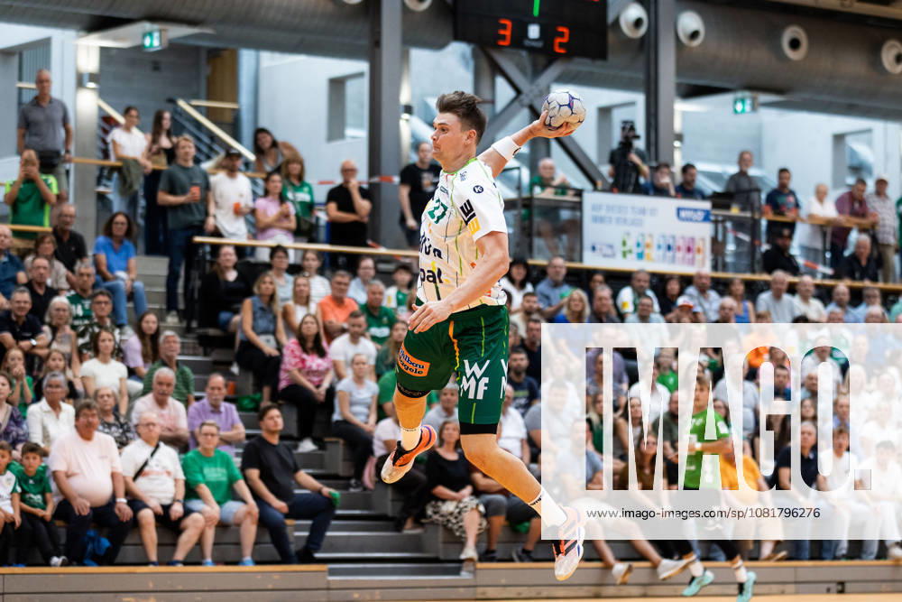 Oskar SUNNEFELDT, FRISCH AUF Goeppingen, No. 27, scores a goal, play, shot on goal, GER, HG Saarlouis vs. FRISCH AUF Goeppingen, handball, DHB Cup, 1st round, 2026–2027 season, August 23, 2026, GER, HG Saarlouis vs. FRISCH AUF Goeppingen, Handball, DHB Cup, Round 1, 2026–2027 season, August 23, 2026, Saarbrücken