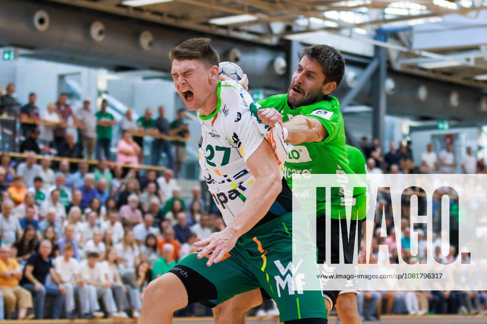 Oskar SUNNEFELDT of FRISCH AUF Goeppingen, No. 27, scores a goal; action; shot on goal; GER; HG Saarlouis vs. FRISCH AUF Goeppingen; handball; DHB Cup; 1st round; 2026–2027 season; August 23, 2026, GER, HG Saarlouis vs. FRISCH AUF Goeppingen, Handball, DHB Cup, Round 1, 2026–2027 season, August 23, 2026, Saarbrücken