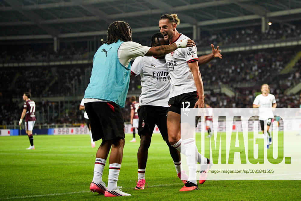 Milans Adrien Rabiot celebrates after scoring the 2-0 goal for his team during the Serie A soccer match between Torino and Milan at the Stadio Olimpico Grande Torino in Turin, north west Italy - Sunday, August 23, 2026. - Soccer .