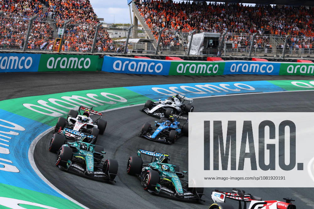 14 ALONSO Fernando (SPA), Aston Martin F1 Team AMR26, in action, and 18 STROLL Lance (CAN), Aston Martin F1 Team AMR26, in action during the 2026 Formula 1 Dutch Grand Prix, the 12th round of the 2026 Formula One World Championship, held August 21–23, 2026, at the Circuit Zandvoort in Zandvoort, Netherlands. Start: Zandvoort, Netherlands