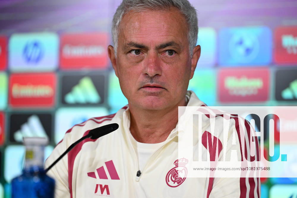 Real Madrid head coach Jose Mourinho MADRID, SPAIN - AUGUST 25: Real Madrid head coach Jose Mourinho answers questions during a press conference, PK, Pressekonferenz at the Valdebebas training complex in Madrid, Spain, on August 25, 2026. The team completed their final training session at the facility ahead of their upcoming opening match of the La Liga season against Real Sociedad. Burak Akbulut Anadolu Madrid Spain. Editorial use only. Please get in touch for any other usage.