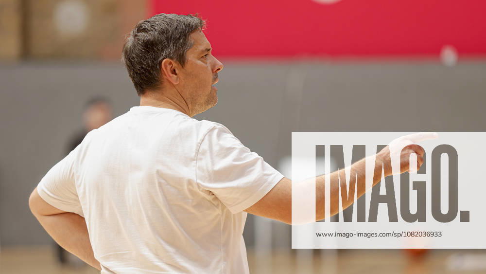 Pictured: Head Coach Sasa Filipovski giving instructions to the Würzburg Baskets on August 27, 2026; media training session for the Fitness First Würzburg Baskets on August 27, 2026; Germany, Würzburg, training center,