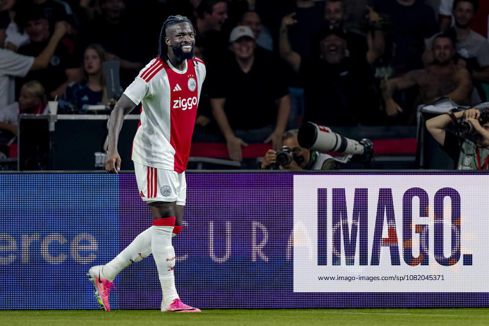 AMSTERDAM — AFC Ajax Amsterdam forward Toluwalase Arokodare celebrates his goal during the UEFA Conference League at the Johan Cruijff ArenA on August 27, 2026, in Amsterdam, the Netherlands. Photo by DeFodi Images
