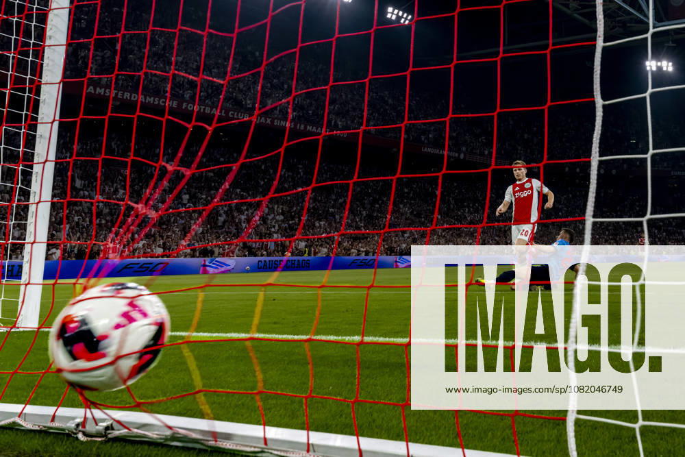 AMSTERDAM: AFC Ajax Amsterdam forward Oliver Edvardsen scores the fifth goal in a 5–2 victory during the UEFA Conference League at the Johan Cruijff ArenA on August 27, 2026, in Amsterdam, the Netherlands. Photo by DeFodi Images