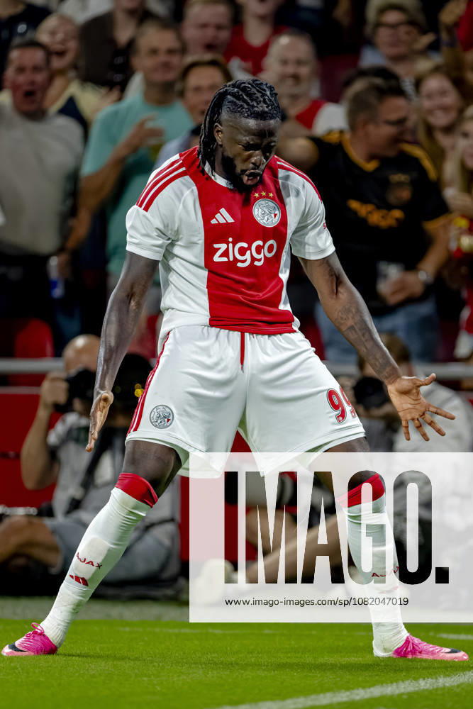 AMSTERDAM — AFC Ajax Amsterdam forward Toluwalase Arokodare celebrates his goal during the UEFA Conference League at the Johan Cruijff ArenA on August 27, 2026, in Amsterdam, the Netherlands. Photo by DeFodi Images