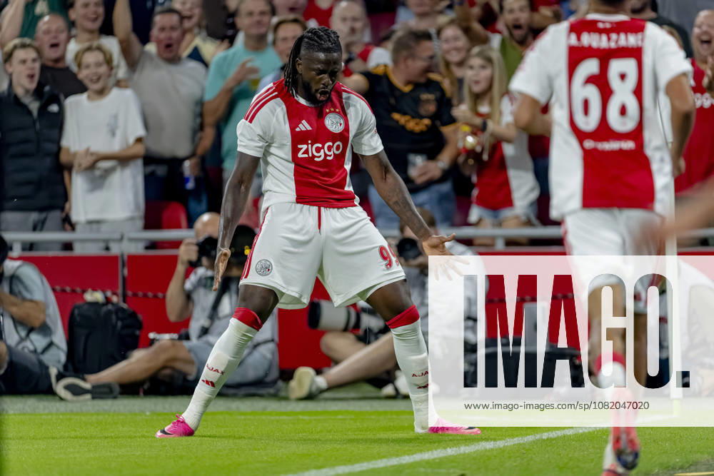 AMSTERDAM — AFC Ajax Amsterdam forward Toluwalase Arokodare celebrates his goal during the UEFA Conference League at the Johan Cruijff ArenA on August 27, 2026, in Amsterdam, the Netherlands. Photo by DeFodi Images