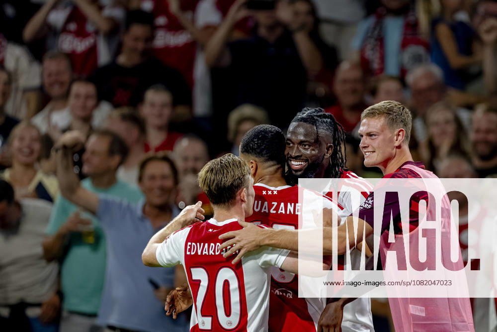 AMSTERDAM — AFC Ajax Amsterdam forward Toluwalase Arokodare celebrates his goal during the UEFA Conference League at the Johan Cruijff ArenA on August 27, 2026, in Amsterdam, the Netherlands. Photo by DeFodi Images