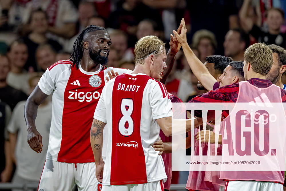 AMSTERDAM — AFC Ajax Amsterdam forward Toluwalase Arokodare celebrates his goal during the UEFA Conference League at the Johan Cruijff ArenA on August 27, 2026, in Amsterdam, the Netherlands. Photo by DeFodi Images