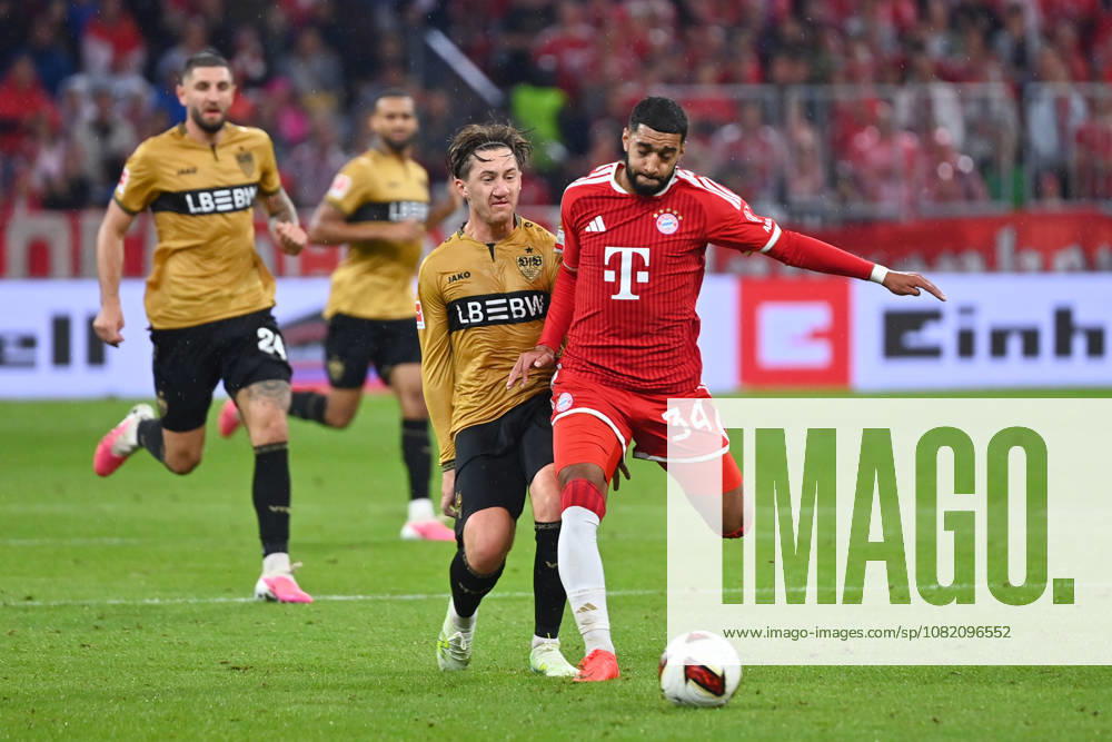 Ismael SAIBARI, Bayern Munich, Action, Tackle against Angelo STILLER, VFB Stuttgart, Soccer, Bundesliga, 2026–2027 Season, Matchday 1, Matchday 01, FC Bayern Munich vs. VfB Stuttgart 5–1 on August 28, 2026, Allianz Arena