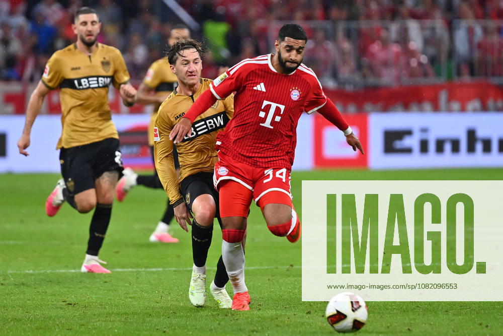 Ismael SAIBARI, Bayern Munich, Action, Tackle against Angelo STILLER, VFB Stuttgart, Soccer, Bundesliga, 2026–2027 Season, Matchday 1, Matchday 01, FC Bayern Munich vs. VfB Stuttgart 5–1 on August 28, 2026, Allianz Arena