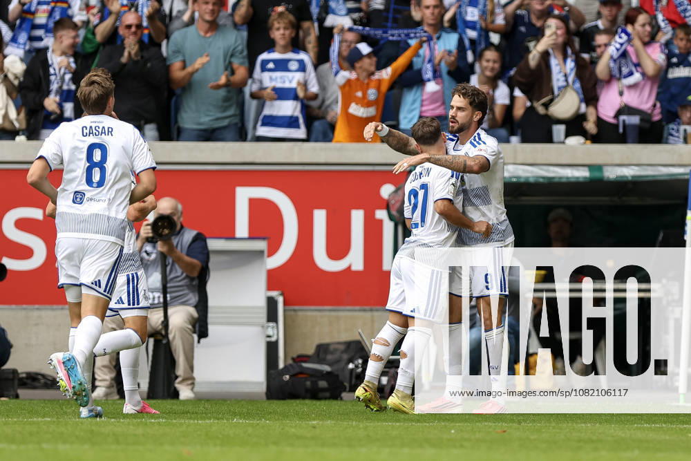 GER, Soccer, Men s, 3rd Division, 2026–2027 Season, MSV Duisburg vs. FC Würzburger Kickers, Lex Tyger Lobinger, Duisburg goal celebration, celebrating after scoring the 1–0 goal, Duisburg Schauinsland Arena, North Rhine-Westphalia, Germany