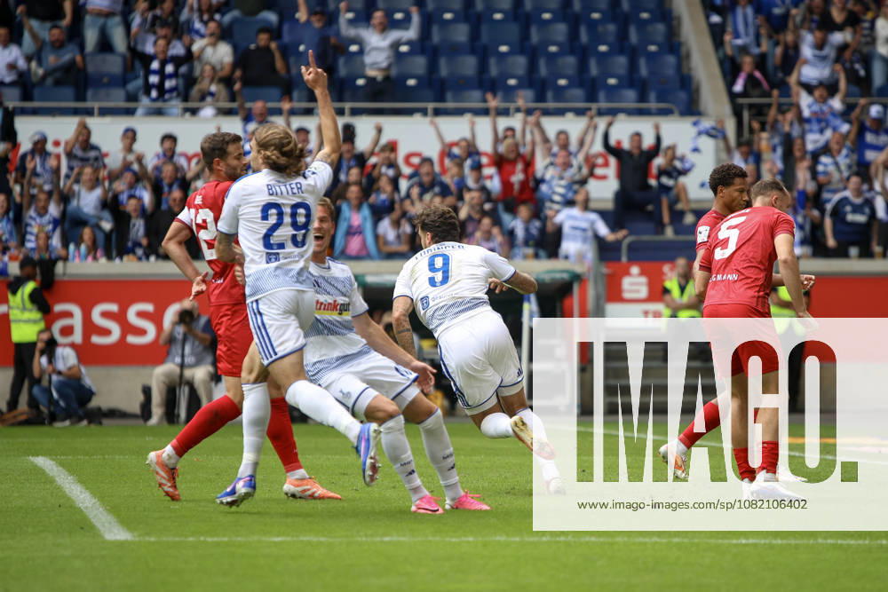 GER, Soccer, Men’s, 3rd Division, 2026–2027 Season, MSV Duisburg vs. FC Würzburger Kickers, Lex Tyger Lobinger, Duisburg goal celebration, celebrating after scoring the 1–0 goal for Duisburg, Schauinsland Arena, North Rhine-Westphalia, Germany