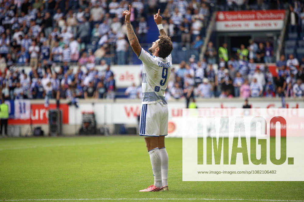 GER, Soccer, Men s, 3rd Division, 2026–2027 Season, MSV Duisburg vs. FC Würzburger Kickers, Lex Tyger Lobinger, Duisburg goal celebration, celebrating after scoring the 2–0 goal, Duisburg, Schauinsland Arena, North Rhine-Westphalia, Germany