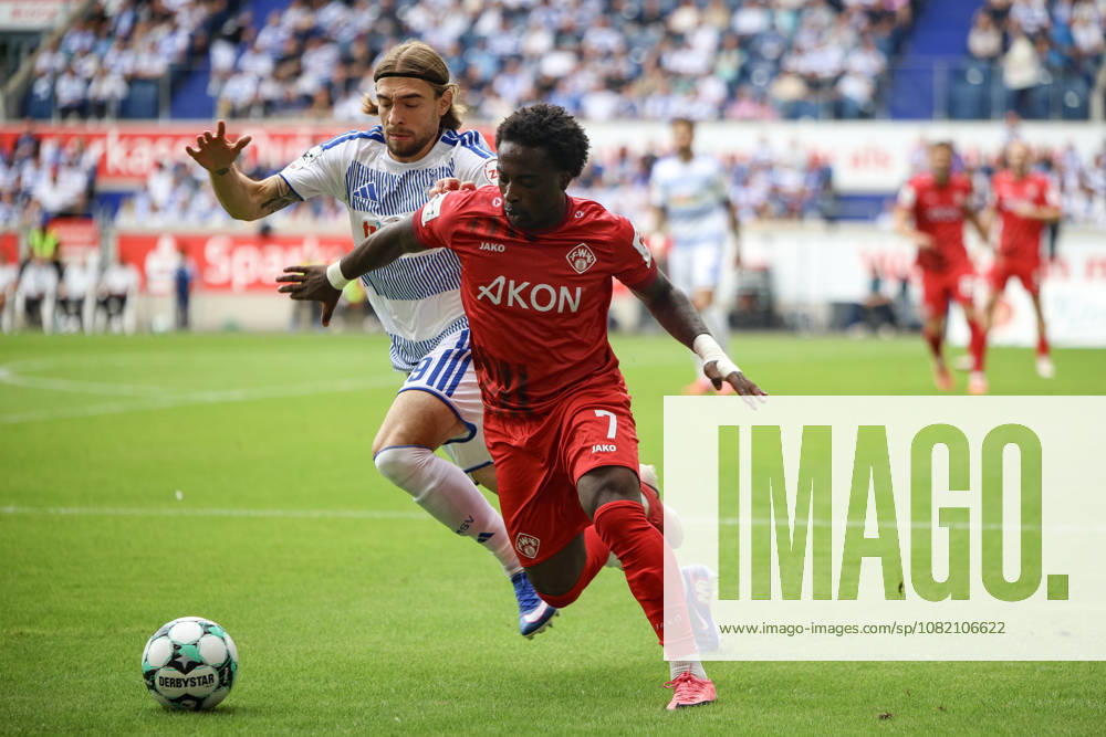 GER, Soccer, Men s, 3rd Division, 2026–2027 Season, MSV Duisburg vs. FC Würzburger Kickers; Can Coskun (Duisburg) and Pedro Muteba (Würzburg) battle for the ball; Duisburg s Schauinsland Arena, North Rhine-Westphalia, Germany