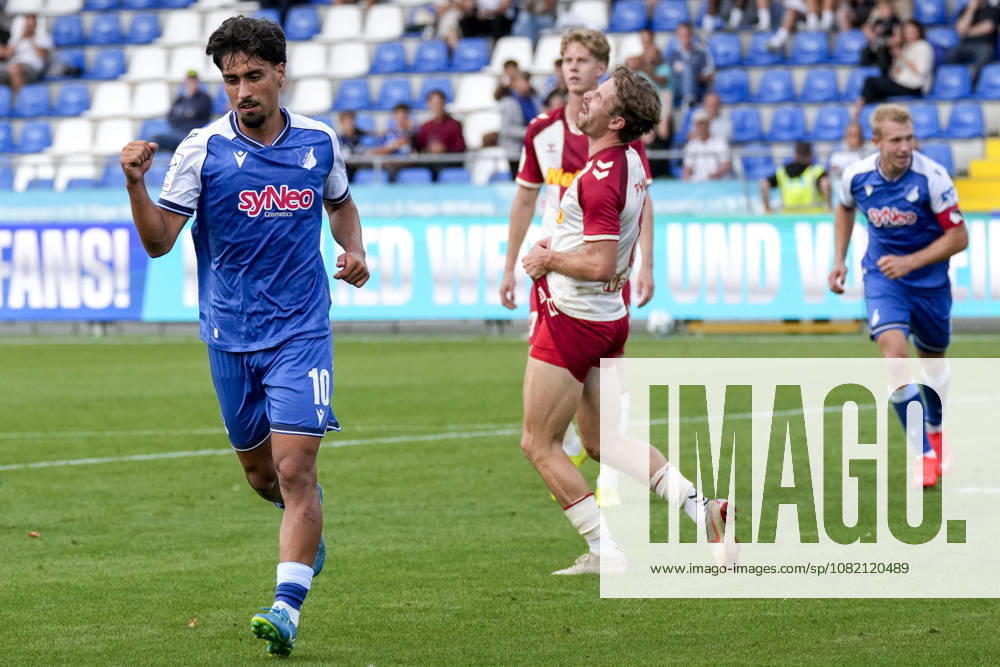 Goal scorer Yasin Zor (TSG II, No. 10), a player for TSG 1899 Hoffenheim II U23, celebrates the goal that made it 3–1, celebration, celebrating, goal celebration, goal scored, celebrate the goal, goal, celebration, celebrating the goal, joy, happiness, happy, optimistic, positive, game scene, highlight, single frame, single photo, action, 08 29 2026, Sinsheim, Germany, soccer, 3rd League, TSG 1899 Hoffenheim II vs. SSV Jahn Regensburg, DFB and DFL regulations prohibit any use of photographs as image sequences and or quasi-video