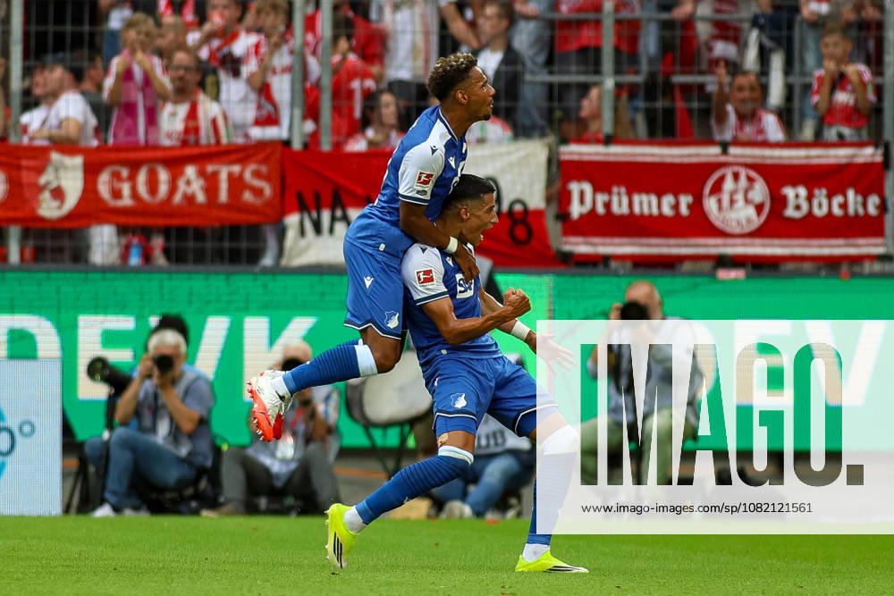 GER, Soccer, Men s, Bundesliga, 1. Bundesliga, 2026–2027 Season, 1. FC Köln vs. TSG 1899 Hoffenheim: Adam Daghim (TSG) celebrates his goal to make it 0–1 with Bambasá Contá (TSG)
