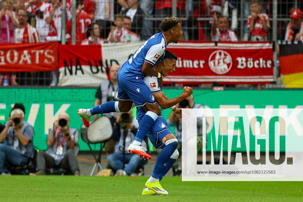 GER, Soccer, Men s, Bundesliga, 1. Bundesliga, 2026–2027 Season, 1. FC Köln vs. TSG 1899 Hoffenheim: Adam Daghim (TSG) celebrates his goal to make it 0–1 with Bambasá Contá (TSG)