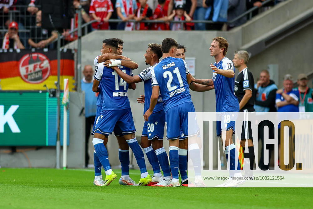 GER, Soccer, Men s, Bundesliga, 1. Bundesliga, 2026–2027 Season, 1. FC Köln vs. TSG 1899 Hoffenheim: Adam Daghim (TSG) celebrates the goal, cheering with his teammates after scoring the 0–1 goal