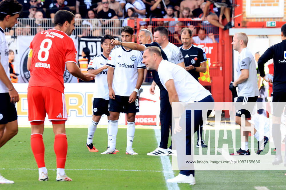 GER, Soccer, Bundesliga 1, 2026–2027, Alte Foersterei, 1. FC Union vs. Eintracht Frankfurt Head Coach Mauro Lustrinelli, 1. FC Union Berlin, Rani Khedira, 1. FC Union Berlin 8:1 League DFB DFL regulations prohibit any use of photographs as image sequences and or quasi-video. Berlin, Alte Foersterei Stadium, Berlin, Germany