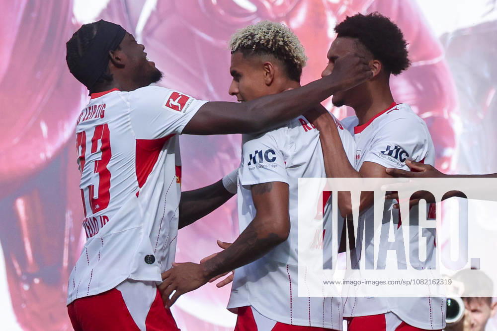 Antonio Nusa of RB Leipzig celebrates his goal to make it 2–0 with Castello Lukeba of RB Leipzig and Tidiam Gomis of RB Leipzig during the Bundesliga match between RB Leipzig and Borussia Mönchengladbach at the Red Bull Arena on August 29, 2026, in Leipzig, Germany. Photo by Marco Steinbrenner, DeFodi Images. Antonio Nusa (RB Leipzig) celebrates after scoring his team’s second goal with Castello Lukeba (RB Leipzig) and Tidiam Gomis (RB Leipzig) during the Bundesliga match between RB Leipzig and Borussia Mönchengladbach at Red Bull Arena on August 29, 2026 in Leipzig, Germany Photo by Marco Steinbrenner, DeFodi Images DFB and DFL regulations prohibit any use of photographs as image sequences and or quasi-video. Photo by Marco Steinbrenner, DeFodi Images