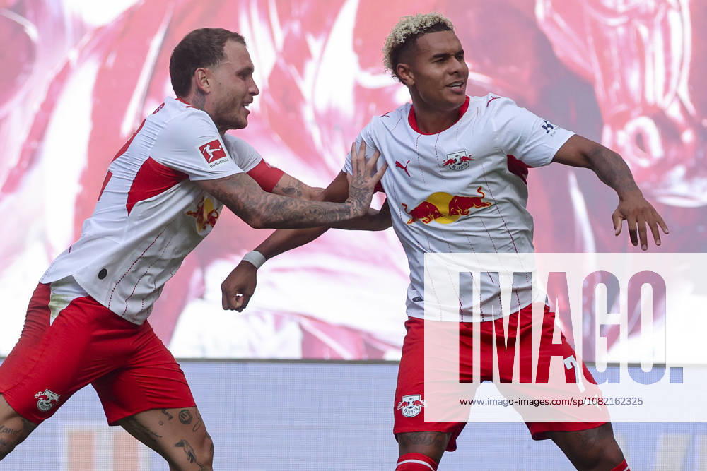 Antonio Nusa of RB Leipzig celebrates his goal to make it 2–0 with David Raum of RB Leipzig during the Bundesliga match between RB Leipzig and Borussia Mönchengladbach, Red Bull Arena on August 29, 2026, in Leipzig, Germany. Photo by Marco Steinbrenner, DeFodi Images. Antonio Nusa of RB Leipzig celebrates after scoring his team’s second goal with David Raum of RB Leipzig during the Bundesliga match between RB Leipzig and Borussia Mönchengladbach at Red Bull Arena on August 29, 2026 in Leipzig, Germany. Photo by Marco Steinbrenner, DeFodi Images. DFB and DFL regulations prohibit any use of photographs as image sequences and or quasi-video. Photo by Marco Steinbrenner, DeFodi Images.