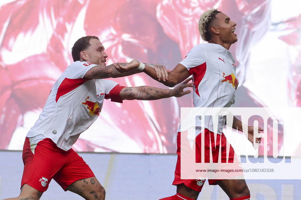 Antonio Nusa of RB Leipzig celebrates his goal to make it 2–0 with David Raum of RB Leipzig during the Bundesliga match between RB Leipzig and Borussia Mönchengladbach, Red Bull Arena on August 29, 2026, in Leipzig, Germany. Photo by Marco Steinbrenner, DeFodi Images. Antonio Nusa of RB Leipzig celebrates after scoring his team’s second goal with David Raum of RB Leipzig during the Bundesliga match between RB Leipzig and Borussia Mönchengladbach at Red Bull Arena on August 29, 2026 in Leipzig, Germany. Photo by Marco Steinbrenner, DeFodi Images. DFB and DFL regulations prohibit any use of photographs as image sequences and or quasi-video. Photo by Marco Steinbrenner, DeFodi Images.