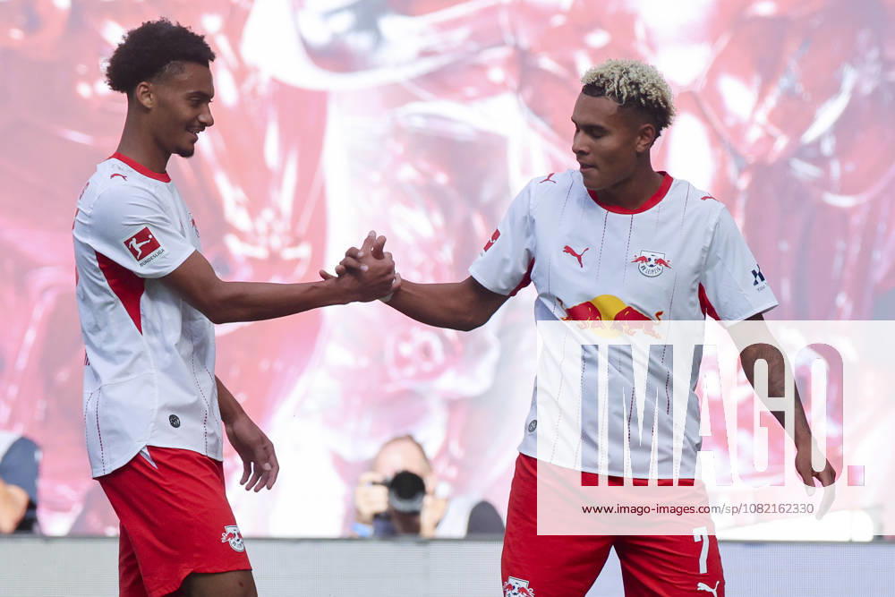 Antonio Nusa of RB Leipzig celebrates his goal to make it 2–0 with Tidiam Gomis of RB Leipzig during the Bundesliga match between RB Leipzig and Borussia Mönchengladbach, Red Bull Arena on August 29, 2026, in Leipzig, Germany. Photo by Marco Steinbrenner, DeFodi Images. Antonio Nusa of RB Leipzig celebrates after scoring his team’s second goal with Tidiam Gomis of RB Leipzig during the Bundesliga match between RB Leipzig and Borussia Mönchengladbach at Red Bull Arena on August 29, 2026 in Leipzig, Germany. Photo by Marco Steinbrenner, DeFodi Images. DFB and DFL regulations prohibit any use of photographs as image sequences and or quasi-video. Photo by Marco Steinbrenner, DeFodi Images.
