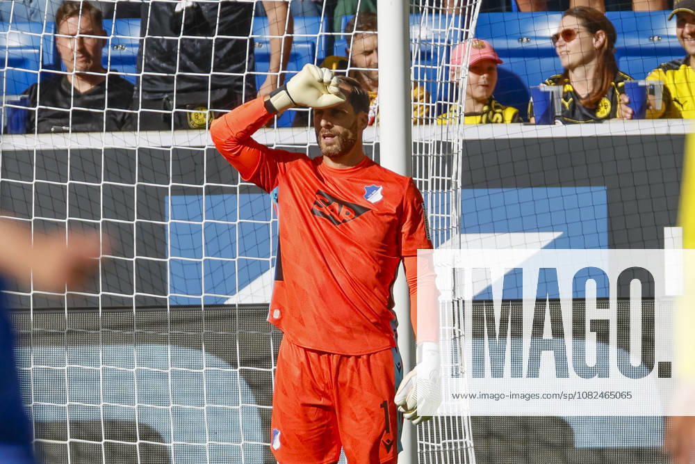 Oliver Baumann, TSG Hoffenheim, 01, Facial Expressions, Emotion, Germany, Soccer, Bundesliga 1, Matchday 2, 2026–2027, TSG Hoffenheim vs. Borussia Dortmund, September 5, 2026, Sinsheim SNP Arena, Germany
