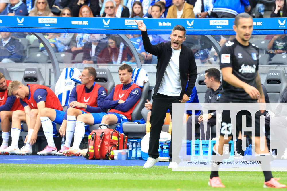 Germany, Soccer, 2. Bundesliga, Matchday, 2026–2027 Season, Berlin Olympic Stadium, Hertha BSC vs. 1. FC Magdeburg Head Coach Stefan Leitl, Hertha BSC Berlin, Hertha bench, 2nd Division, DFB and DFL regulations prohibit any use of photographs as image sequences and or quasi-video, Berlin, Berlin Olympic Stadium, Berlin, Germany