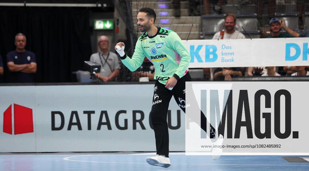 Germany, Stuttgart, Handball: TVB Stuttgart vs. Füchse Berlin; Mohamed Essam Moustafa El Tayar of TVB celebrates and pumps his fist