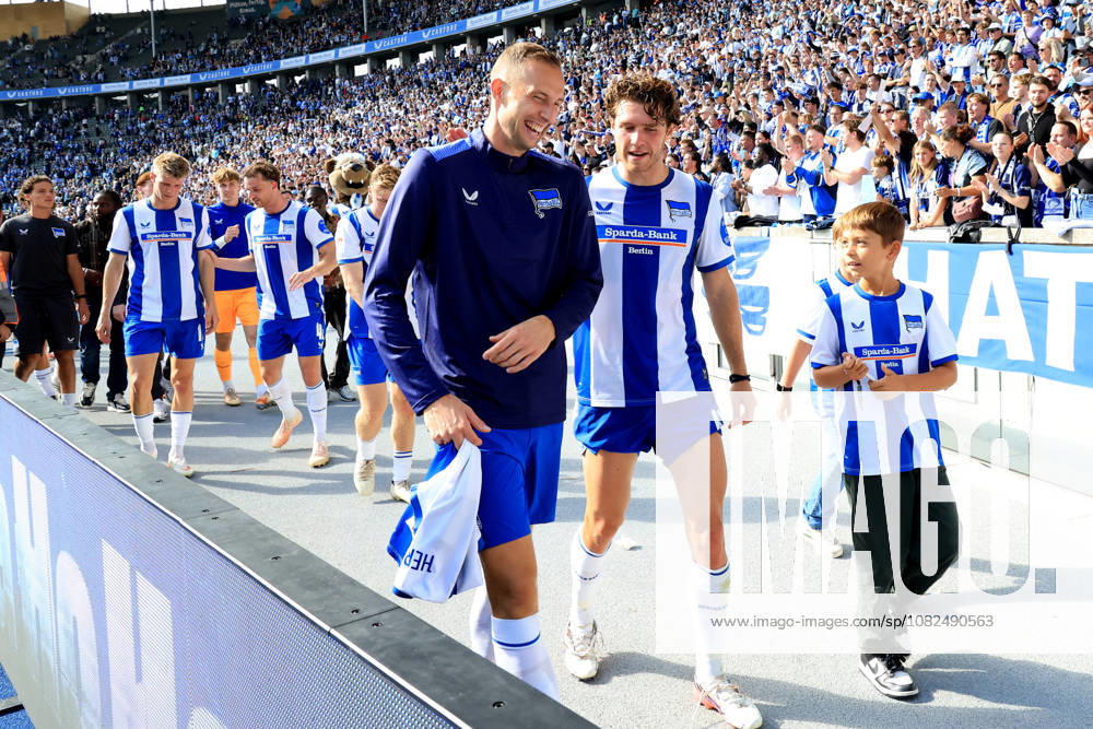 Germany, Soccer, 2. Bundesliga, Matchday, 2026–2027 Season, Berlin Olympic Stadium, Hertha BSC vs. 1. FC Magdeburg Gustaf Nilsson, Hertha BSC Berlin 9; Linus Jasper Gechter, Hertha BSC Berlin 44. DFB and DFL regulations prohibit any use of photographs as image sequences and or quasi-video. Berlin, Berlin Olympic Stadium, Berlin, Germany