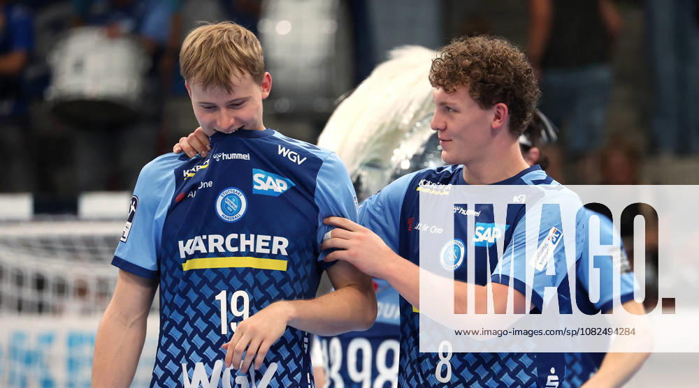 Germany, Stuttgart, Handball: TVB Stuttgart vs. Füchse Berlin; from left: Linus Schmid and Max Heydecke; TVB disappoints