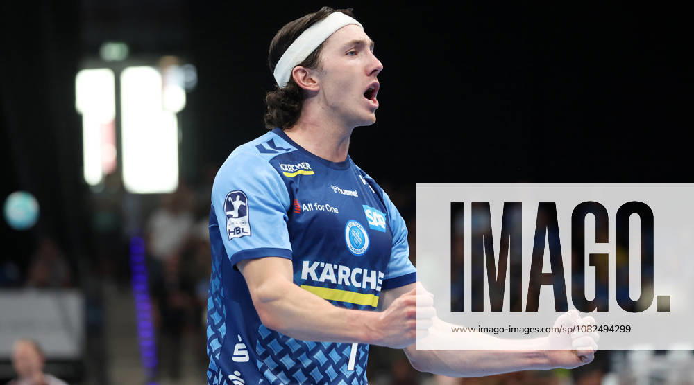Germany, Stuttgart, Handball: TVB Stuttgart vs. Füchse Berlin; Kasper Thorsen Lien of TVB celebrates and pumps his fists