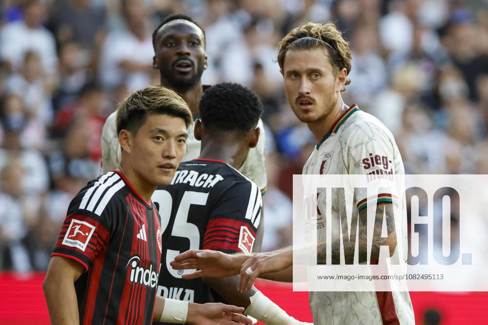 Calvin Brackelmann (FC Augsburg, No. 2) and Ritsu Doan (Eintracht Frankfurt, No. 20), Germany, soccer, Bundesliga 1, Matchday 2, 2026–2027, Eintracht Frankfurt vs. FC Augsburg, September 6, 2026, Frankfurt am Main, Deutsche Bank Park, Germany